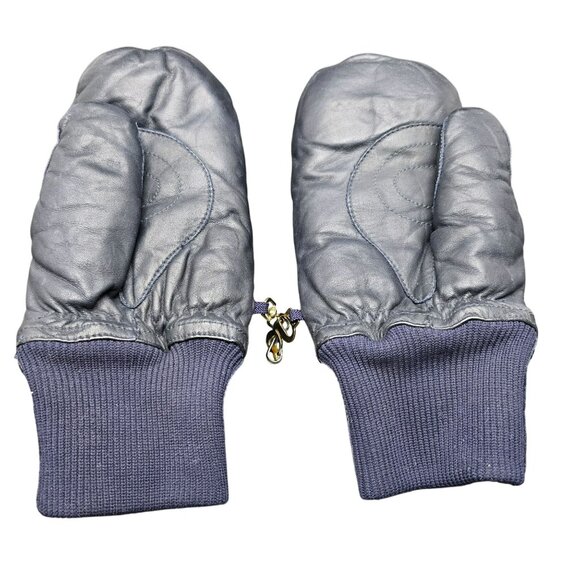 Vintage Grandoe Mens Mittens Size M Leather & Knit Navy Blue Gold Accents CM2093 - Picture 3 of 6